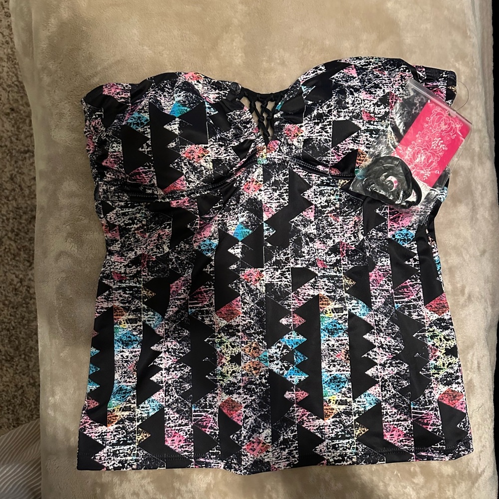 Hula Honey Women's Multi-Color Tankini Swim Top Size L